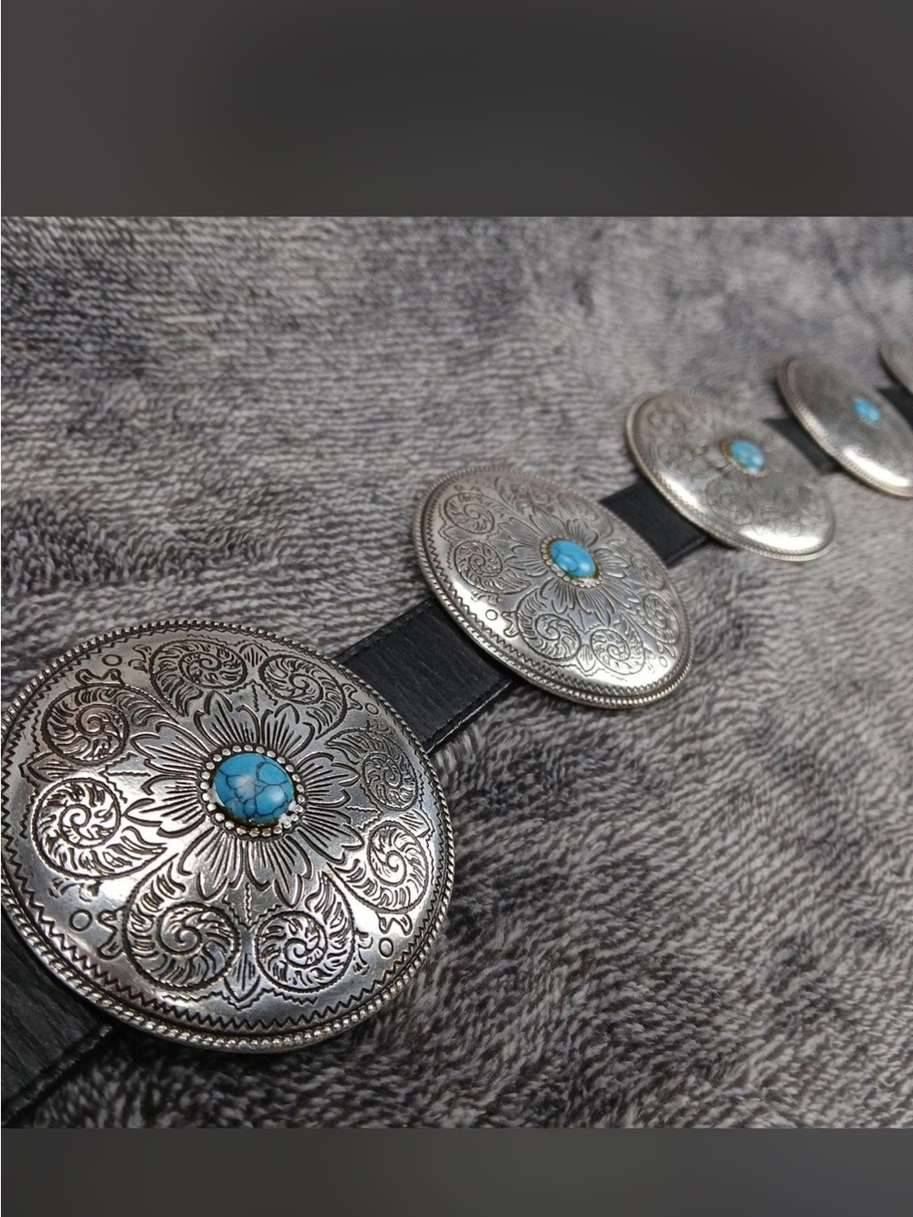 Vintage Nocono Black Leather Western turquoise silver tone Concho Heavy belt L - Picture 6 of 8